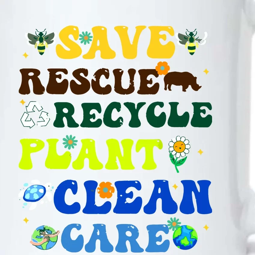 Retro Earth Day Save Bees Rescue Animals Recycle Plastics Black Color Changing Mug