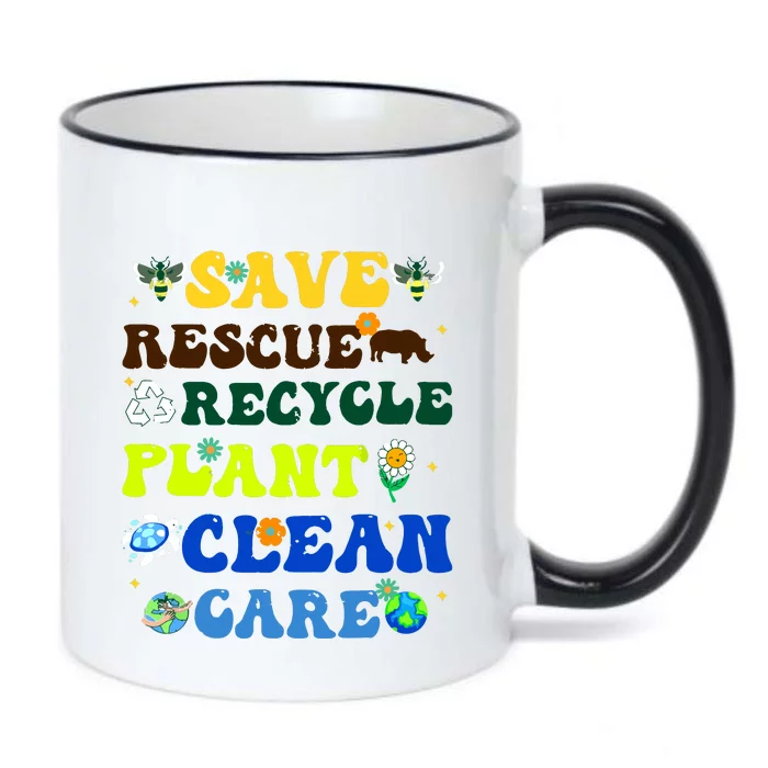 Retro Earth Day Save Bees Rescue Animals Recycle Plastics Black Color Changing Mug