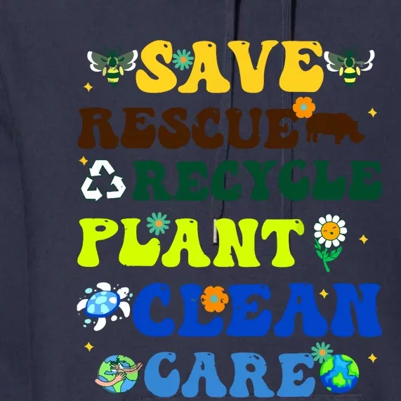 Retro Earth Day Save Bees Rescue Animals Recycle Plastics Premium Hoodie