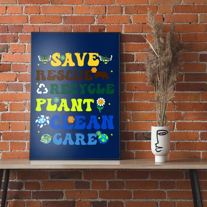 Retro Earth Day Save Bees Rescue Animals Recycle Plastics Poster