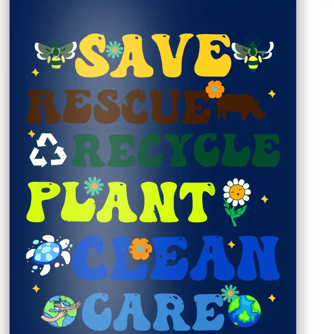 Retro Earth Day Save Bees Rescue Animals Recycle Plastics Poster