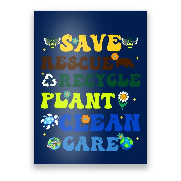 Retro Earth Day Save Bees Rescue Animals Recycle Plastics Poster