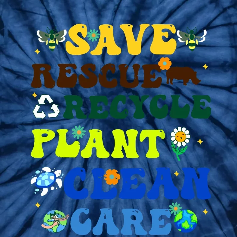 Retro Earth Day Save Bees Rescue Animals Recycle Plastics Tie-Dye T-Shirt