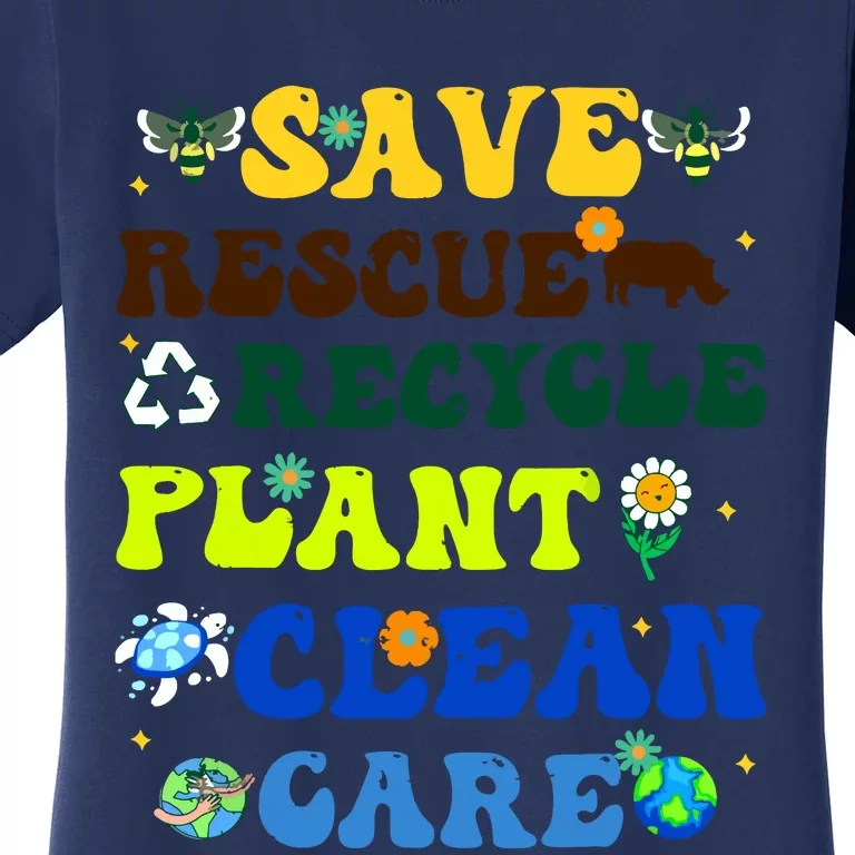 Retro Earth Day Save Bees Rescue Animals Recycle Plastics Women's T-Shirt