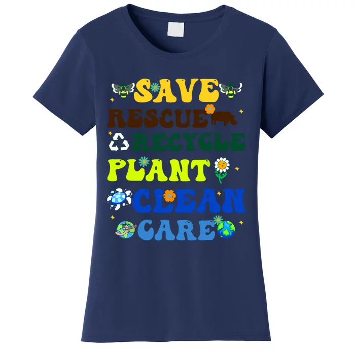 Retro Earth Day Save Bees Rescue Animals Recycle Plastics Women's T-Shirt