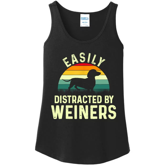 Retro Easily Distracted By Weiners Funny Dachshund Weiner Dog Gift Ladies Essential Tank