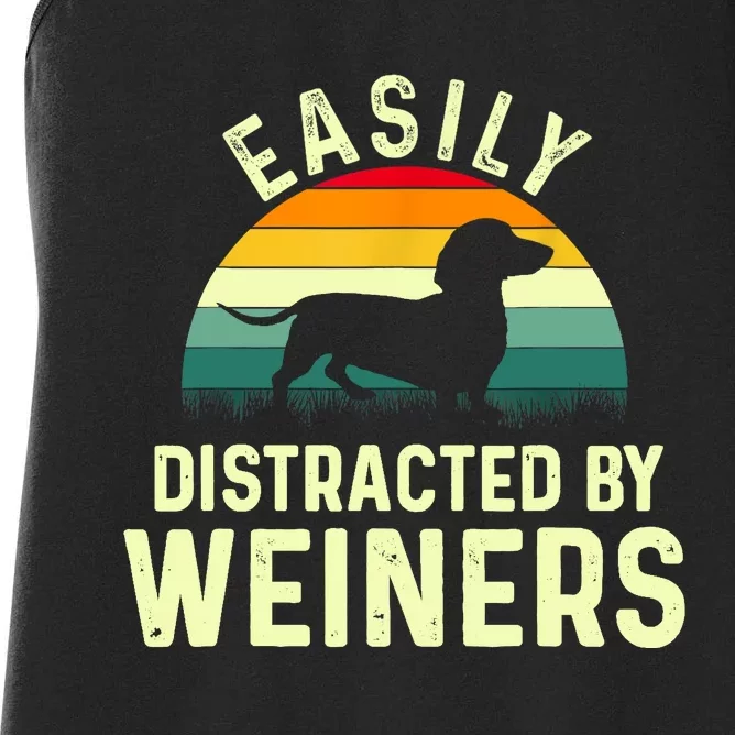 Retro Easily Distracted By Weiners Funny Dachshund Weiner Dog Gift Women's Racerback Tank