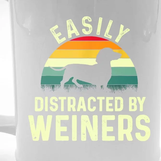 Retro Easily Distracted By Weiners Funny Dachshund Weiner Dog Gift Front & Back Beer Stein