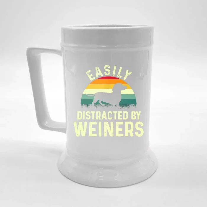 Retro Easily Distracted By Weiners Funny Dachshund Weiner Dog Gift Front & Back Beer Stein