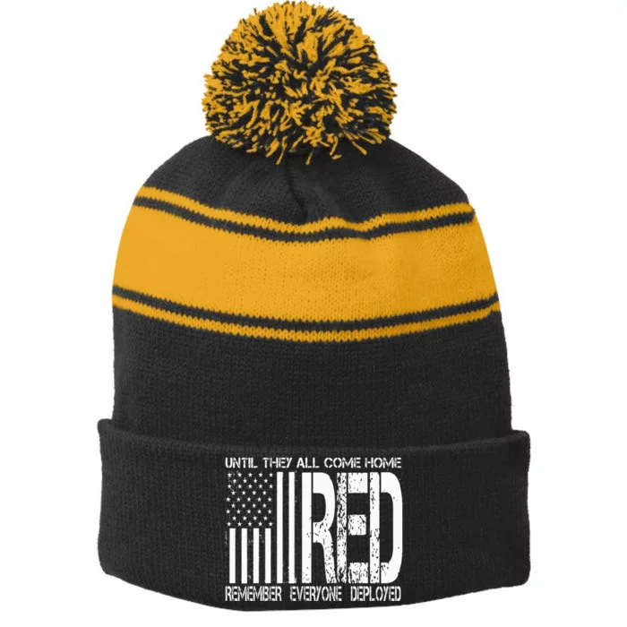 Remember Everyone Deployed Red Friday Stripe Pom Pom Beanie