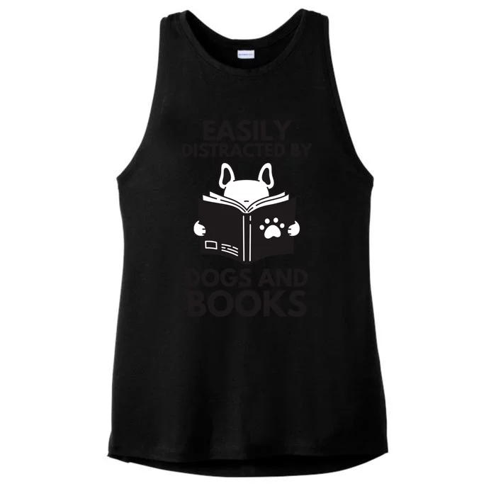 Reading Easily Distracted By Dogs & Books Funny Dog And Books Ladies Tri-Blend Wicking Tank