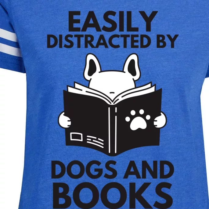 Reading Easily Distracted By Dogs & Books Funny Dog And Books Enza Ladies Jersey Football T-Shirt