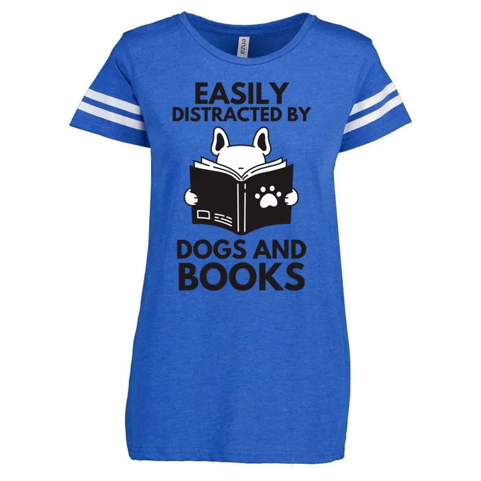 Reading Easily Distracted By Dogs & Books Funny Dog And Books Enza Ladies Jersey Football T-Shirt