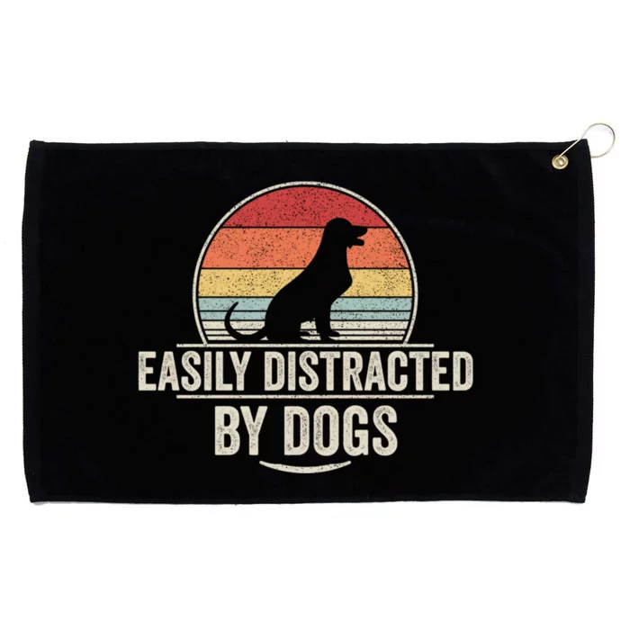 Retro Easily Distracted By Dogs Funny Dog Lover Grommeted Golf Towel