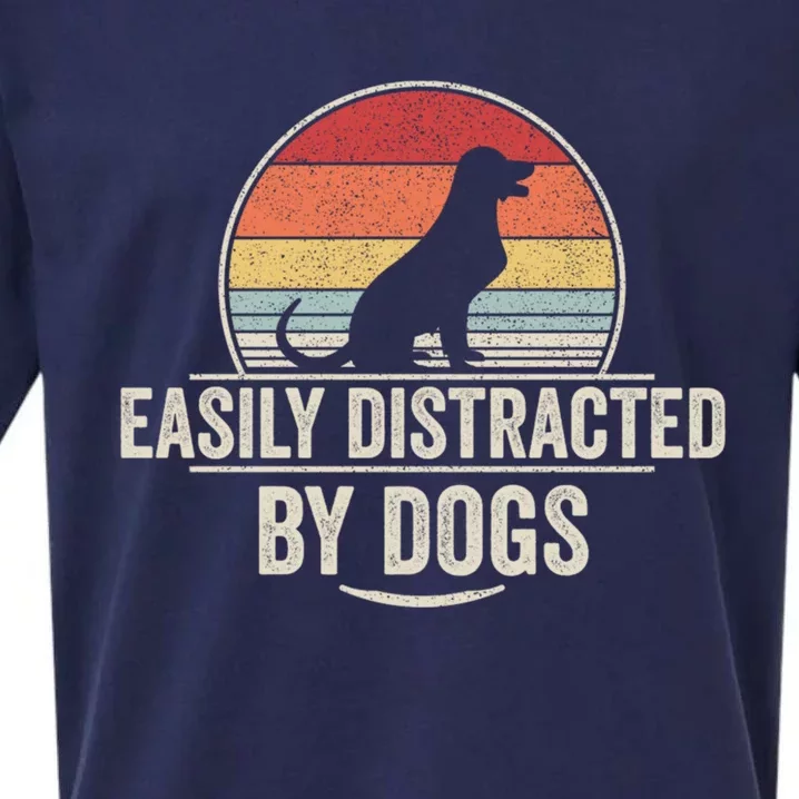 Retro Easily Distracted By Dogs Funny Dog Lover Sueded Cloud Jersey T-Shirt