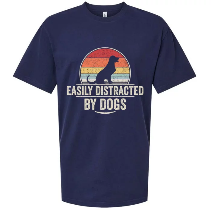 Retro Easily Distracted By Dogs Funny Dog Lover Sueded Cloud Jersey T-Shirt