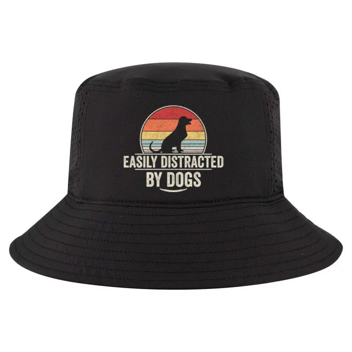 Retro Easily Distracted By Dogs Funny Dog Lover Cool Comfort Performance Bucket Hat