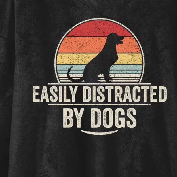 Retro Easily Distracted By Dogs Funny Dog Lover Hooded Wearable Blanket