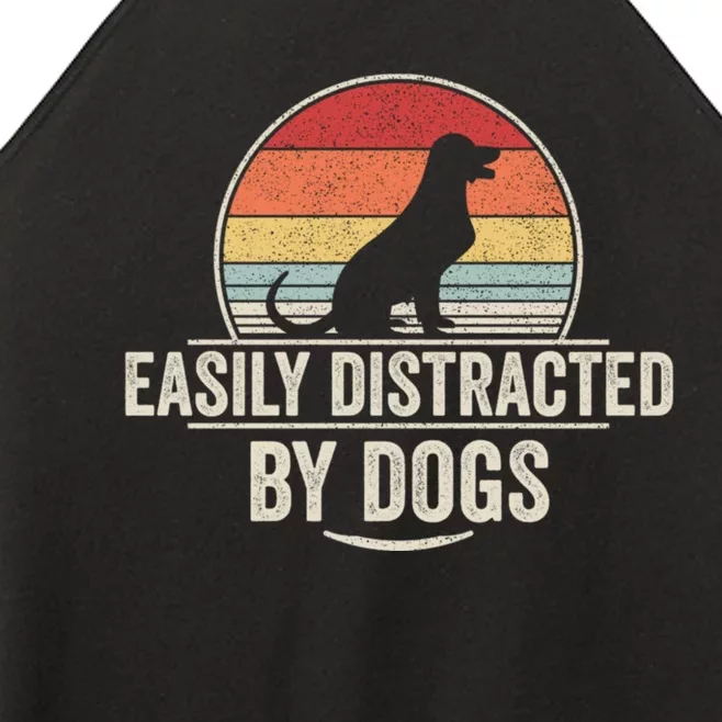 Retro Easily Distracted By Dogs Funny Dog Lover Women’s Perfect Tri Rocker Tank