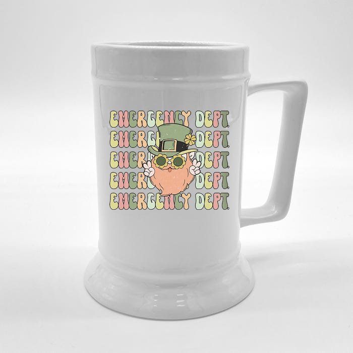 Retro Emergency Department St Patrick's Day Funny ER ED Nurse RN Teach Front & Back Beer Stein