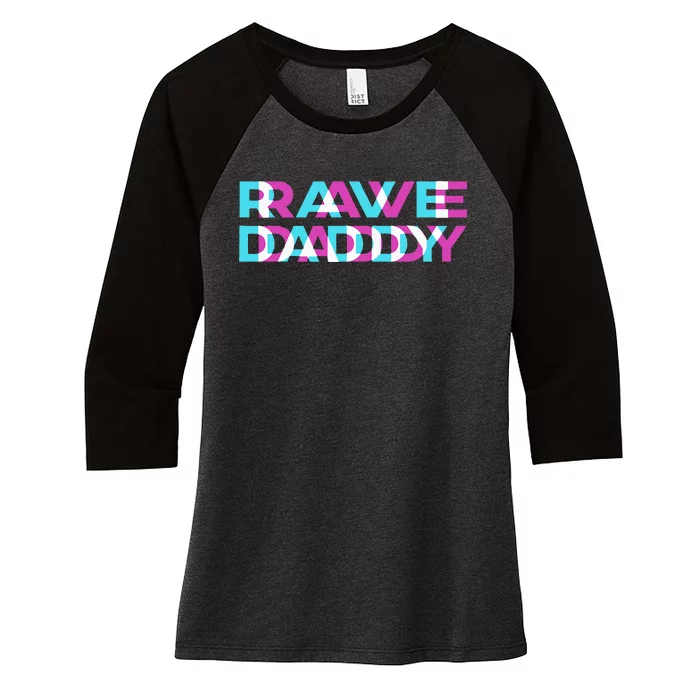 Rave Edm Daddy Music Festival Father Optical Trippy Illusion Women's Tri-Blend 3/4-Sleeve Raglan Shirt