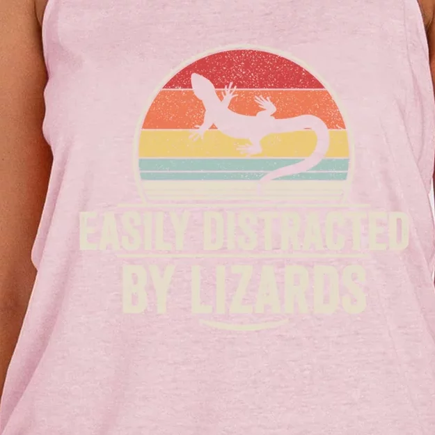 Retro Easily Distracted By Lizards Funny Lizard Lover Great Gift Women's Knotted Racerback Tank