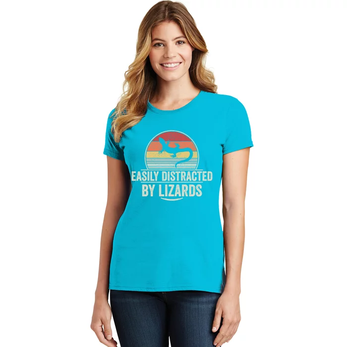 Retro Easily Distracted By Lizards Funny Lizard Lover Great Gift Women's T-Shirt