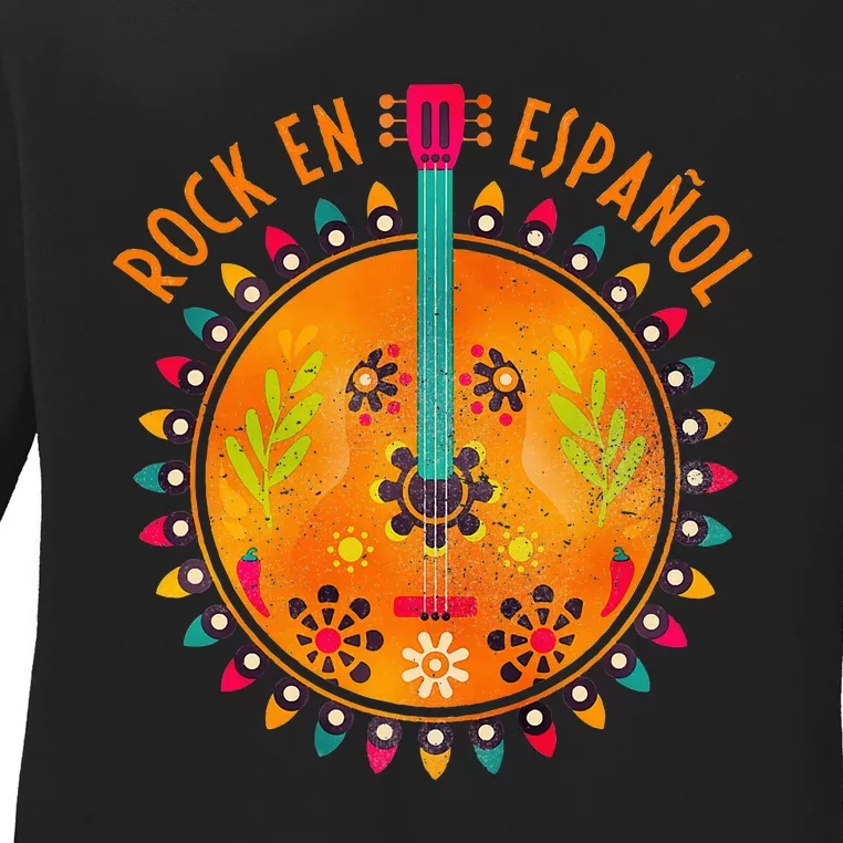 Rock En Espanol Guitar Spanish Language Rock Music Ladies Long Sleeve Shirt