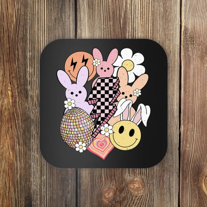 Retro Easter Easter Bunny Smile Face Groovy Easter Day Coaster