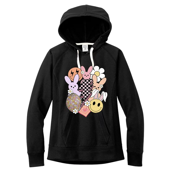 Retro Easter Easter Bunny Smile Face Groovy Easter Day Women's Fleece Hoodie