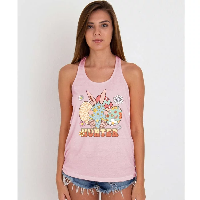 Retro Easter Eggs Hunter Egg Hunting Season Funny Easter Gift Women's Knotted Racerback Tank