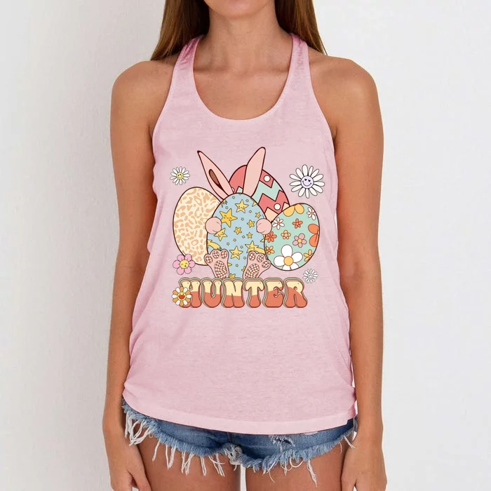 Retro Easter Eggs Hunter Egg Hunting Season Funny Easter Gift Women's Knotted Racerback Tank