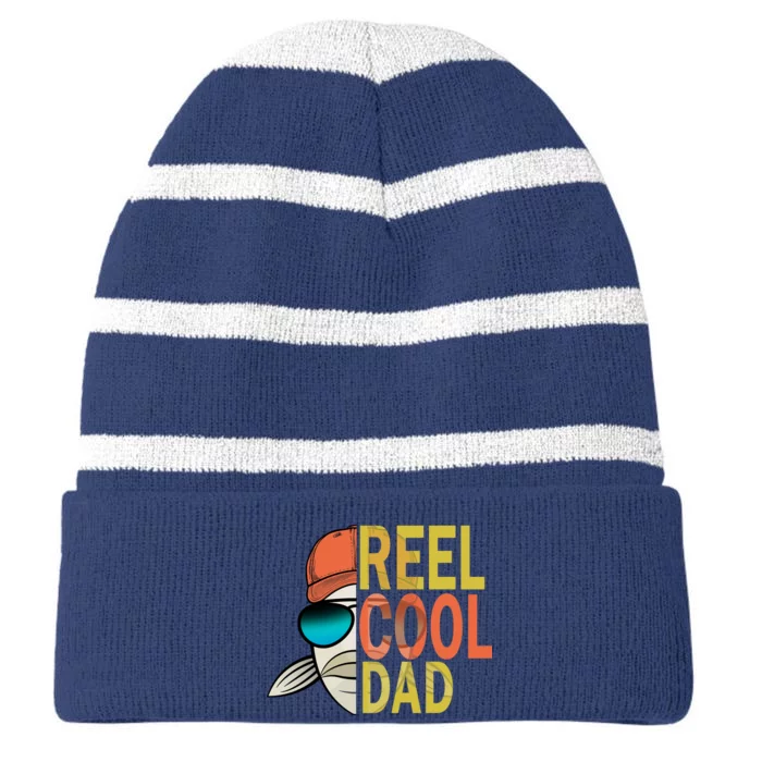 Reel Cool Fishing Dad Funny Striped Beanie with Solid Band