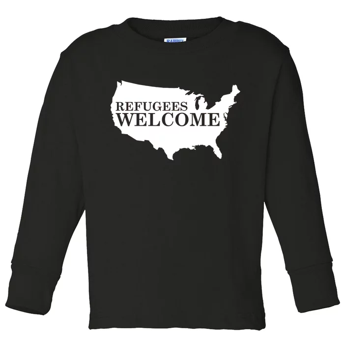 Refugees Welcome in the USA Country Anti Travel Ban Toddler Long Sleeve Shirt