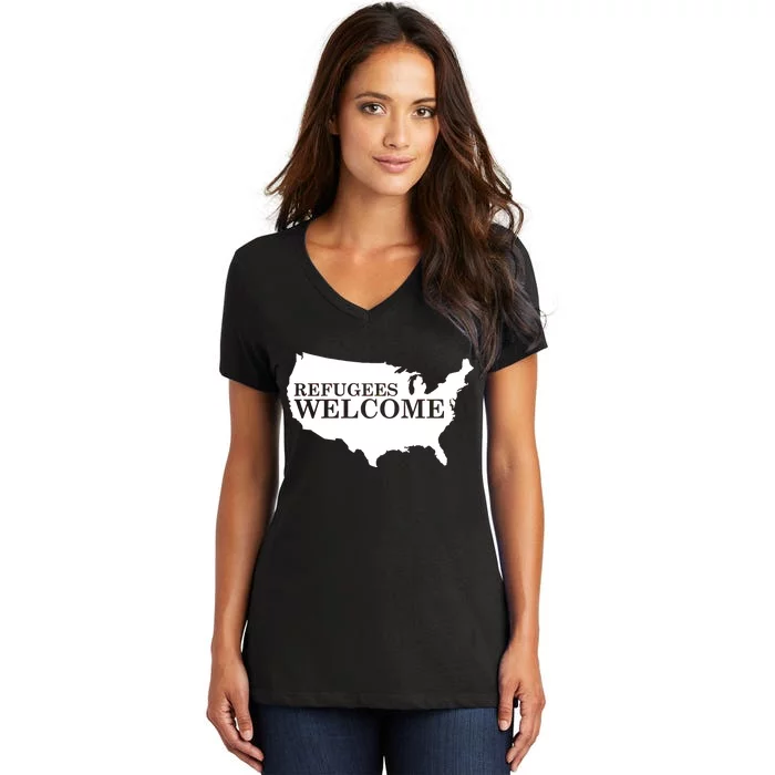 Refugees Welcome in the USA Country Anti Travel Ban Women's V-Neck T-Shirt