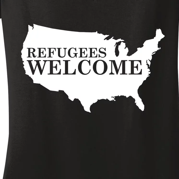 Refugees Welcome in the USA Country Anti Travel Ban Women's V-Neck T-Shirt