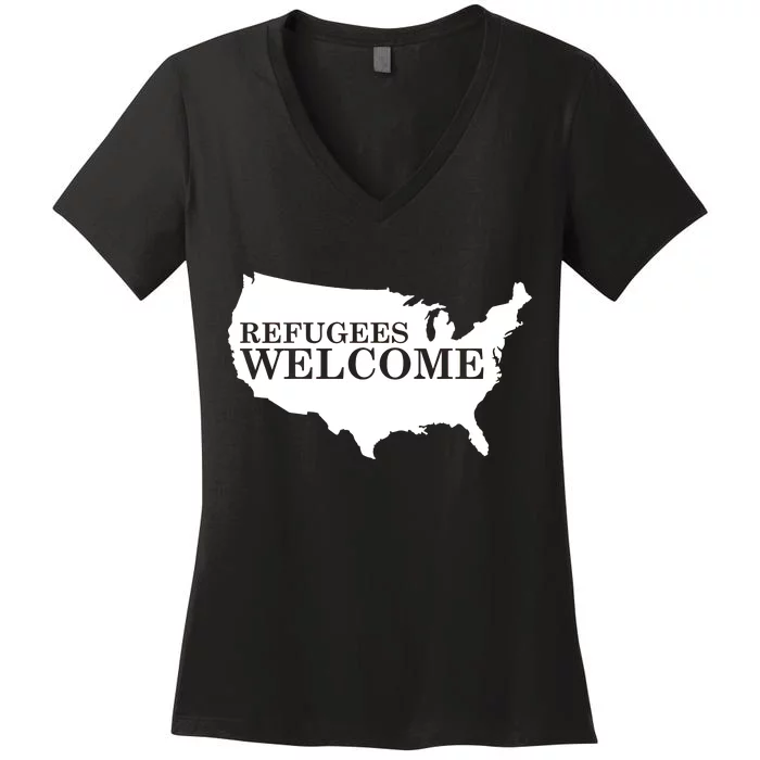 Refugees Welcome in the USA Country Anti Travel Ban Women's V-Neck T-Shirt