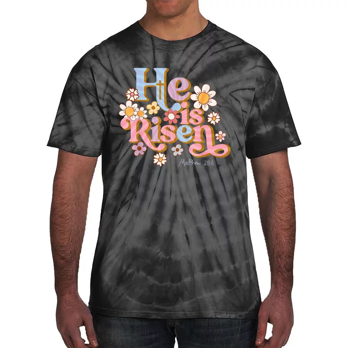 Retro Easter Groovy He Is Risen Christian Tie-Dye T-Shirt