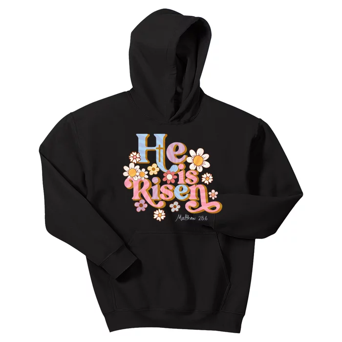 Retro Easter Groovy He Is Risen Christian Kids Hoodie