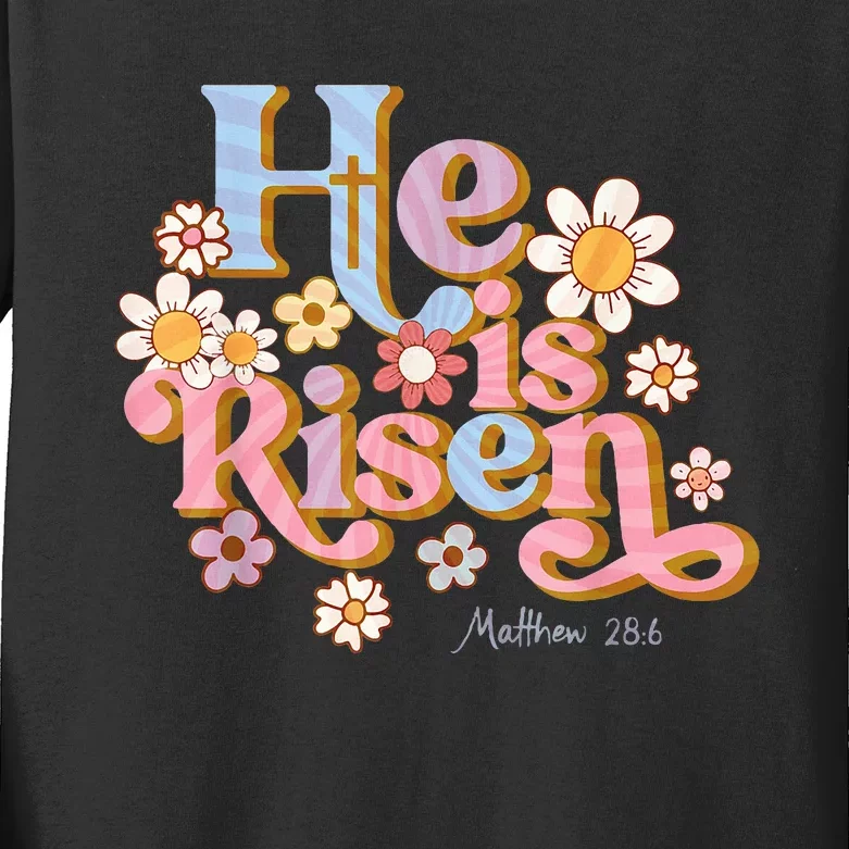 Retro Easter Groovy He Is Risen Christian Kids Long Sleeve Shirt