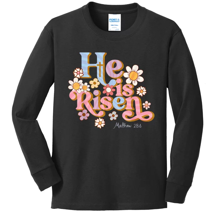 Retro Easter Groovy He Is Risen Christian Kids Long Sleeve Shirt