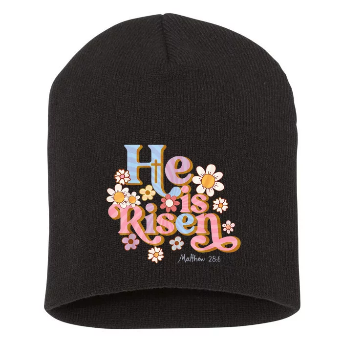 Retro Easter Groovy He Is Risen Christian Short Acrylic Beanie