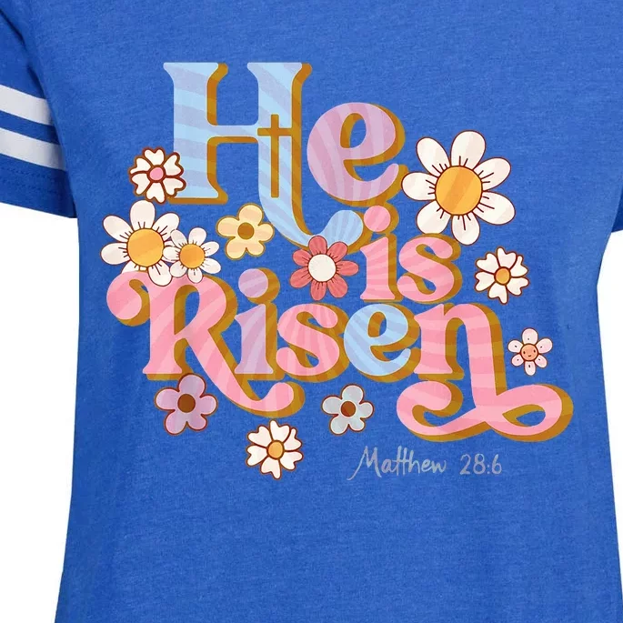 Retro Easter Groovy He Is Risen Christian Enza Ladies Jersey Football T-Shirt