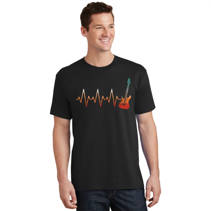 Retro Electric Guitar Heartbeat Guitarist Rock Music Band T-Shirt