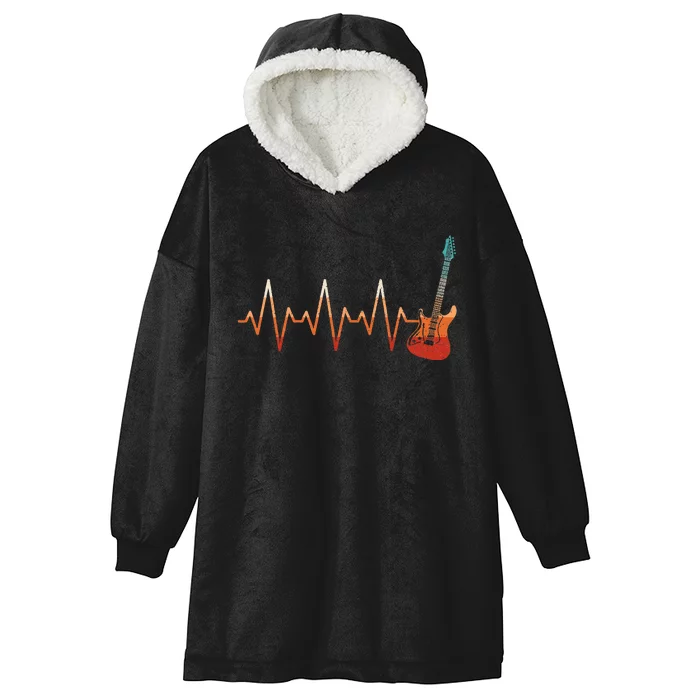 Retro Electric Guitar Heartbeat Guitarist Rock Music Band Hooded Wearable Blanket