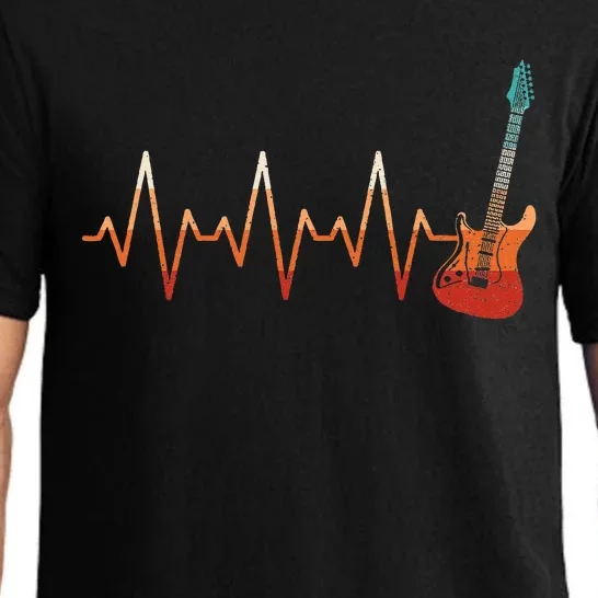 Retro Electric Guitar Heartbeat Guitarist Rock Music Band Pajama Set