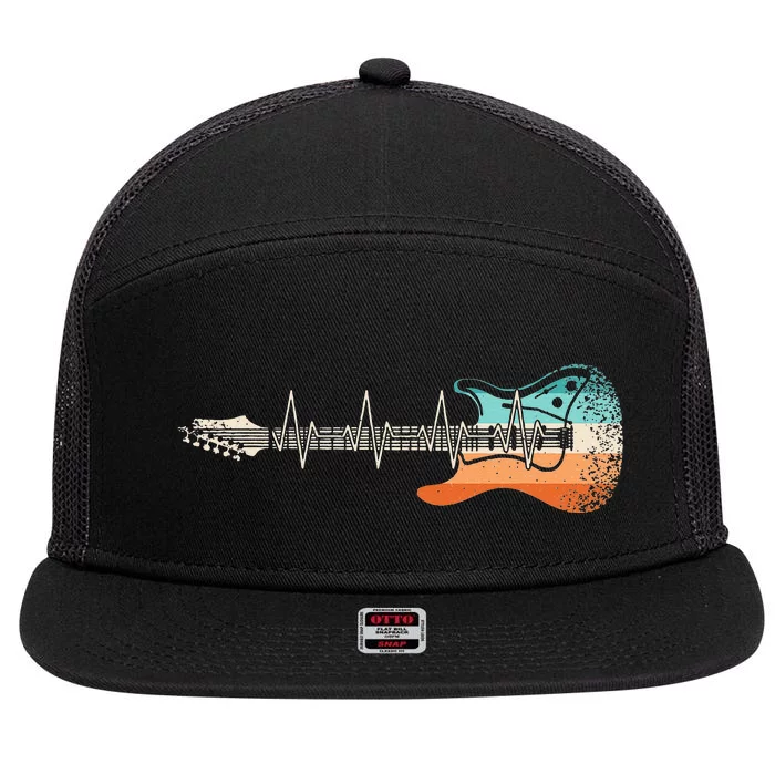 Retro Electric Guitar Heartbeat Rock Musician Guitarist 7 Panel Mesh Trucker Snapback Hat