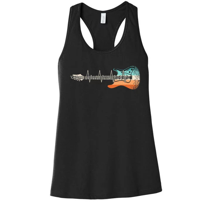 Retro Electric Guitar Heartbeat Rock Musician Guitarist Women's Racerback Tank