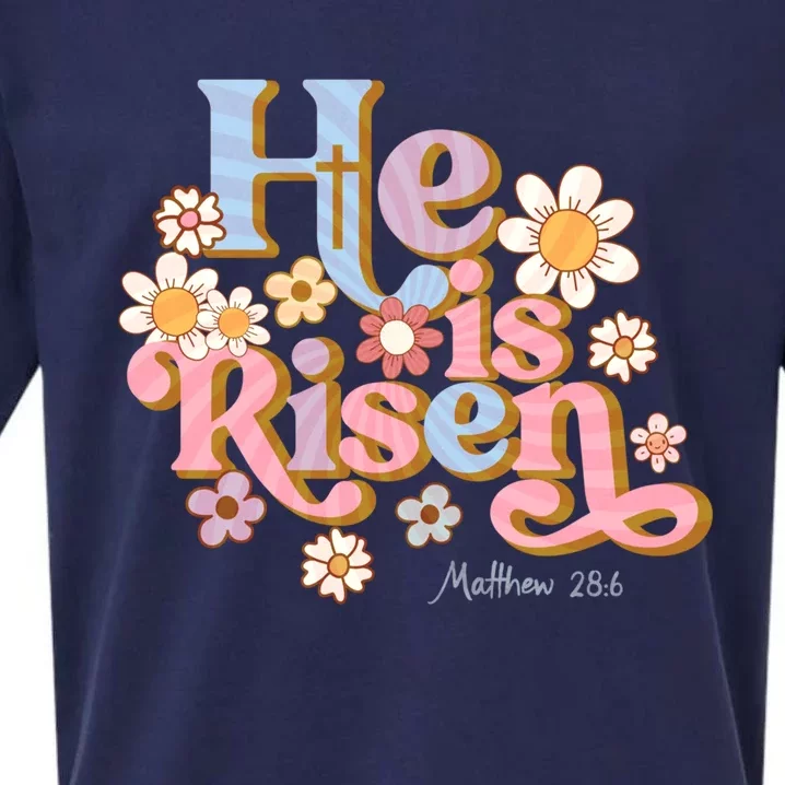 Retro Easter Groovy He Is Risen Christian Gift Sueded Cloud Jersey T-Shirt