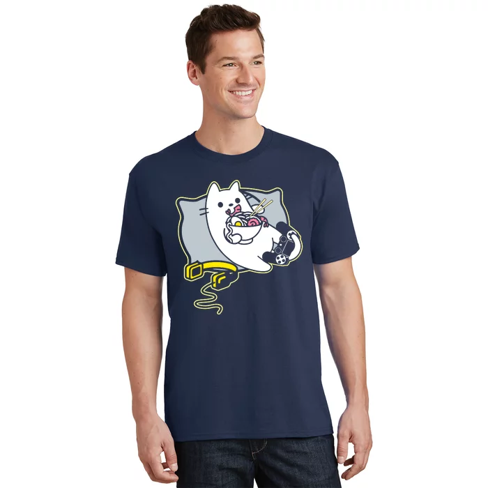 Ramen Eating Gamer Cat Game Paused T-Shirt